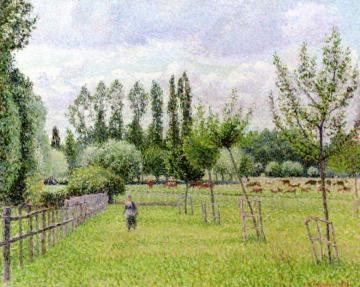 Meadow at Eragny, Grey Weather Artwork by Camille Pissarro