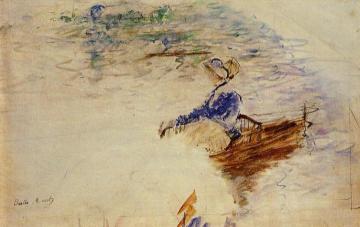 Young Woman in a Rowboat, Eventail Artwork by Berthe Morisot
