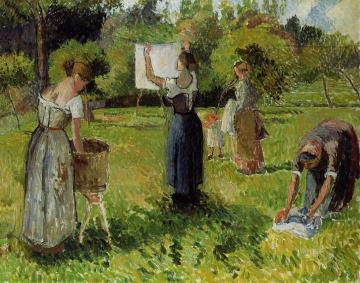 Laundresses at Eragny Artwork by Camille Pissarro