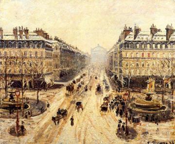 Avenue de l'Opera: Snow Effect Artwork by Camille Pissarro