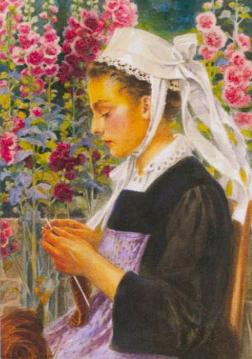 Jeune Faouetaise Tricotant Artwork by Elisabeth Sonrel