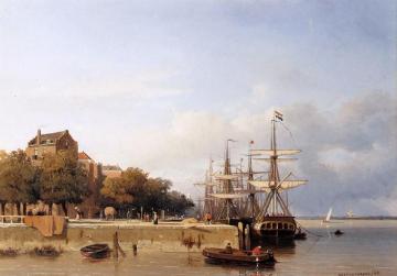 Ships On A Quay Artwork by Johan Hendrik Weissenbruch