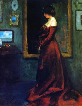 The Red Gown Artwork by Charles W. Hawthorne