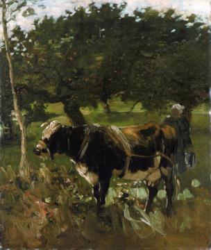 Cow And Milkmaid Artwork by Heinrich Johann von Zugel