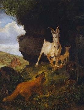 Fox And Goats Artwork by Ernest Thompson Seton