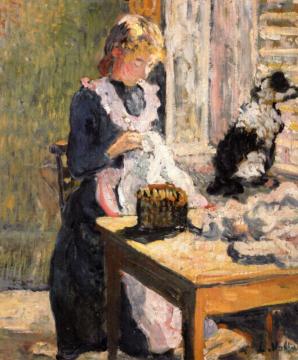 Woman Sewing With A Dog Artwork by Louis Valtat
