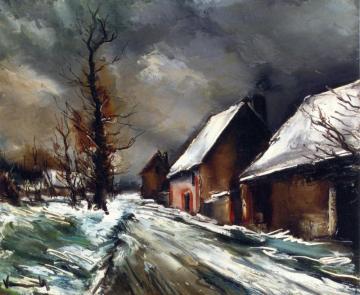 Winter Scene Artwork by Maurice De Vlaminck