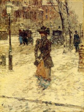 Lady Walking down Fifth Avenue Artwork by Frederick Childe Hassam