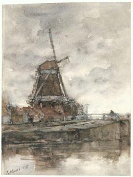 De molen en de brug bij de Noord-West-Buitensingel in Den Haag Artwork by Jacob Maris
