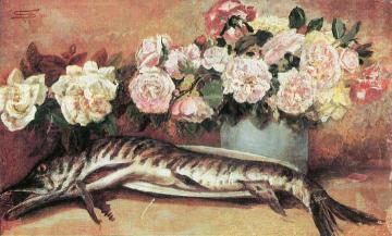 Natura morta con fiori e pesce Artwork by Giovanni Segantini