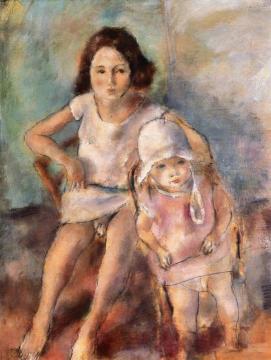 Two Children Artwork by Jules Pascin