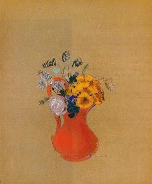 Flowers In A Red Pitcher Artwork by Odilon Redon