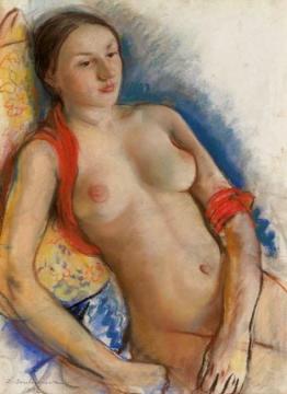 Nude with red scarf Artwork by Zinaida Serebriakova
