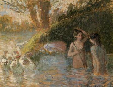 Bathing Goose Maidens Artwork by Camille Pissarro