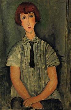 Young Girl in a Striped Blouse Artwork by Amedeo Modigliani
