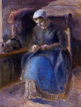 Woman Sewing Artwork by Camille Pissarro