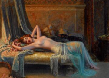 Reclining Nude With A Bouquet Of Roses Artwork by Delphin Enjolras