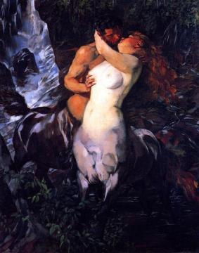 Pair Of Centaurs At A Waterfall Artwork by Wilhelm Trübner