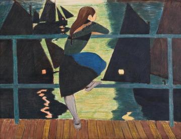Girl Leaning On A Railing, Facing The Port Artwork by Leon Spilliaert