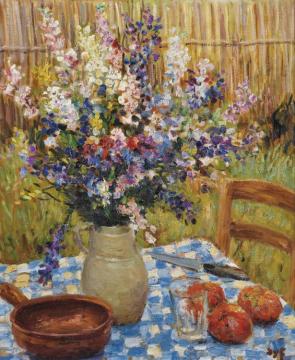 Still Life - Vase Of Flowers And Oranges Artwork by Marcel Dyf