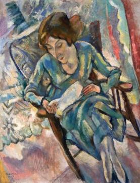 Girl in Green Reading Artwork by Jules Pascin