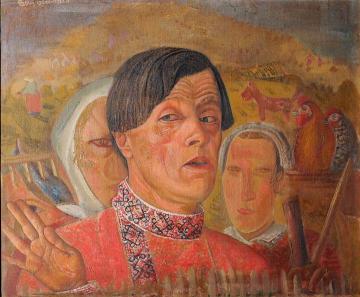 Self-portrait With Rooster And Hen Artwork by Boris Grigoriev