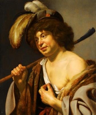 A Shepherd, Wearing A Plumed Hat, Holding A Staff In His Right Hand Artwork by Jan van Bijlert