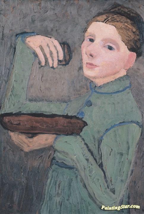 Self-portrait, holding a bowl and a glass Artwork by Paula Modersohn-Becker