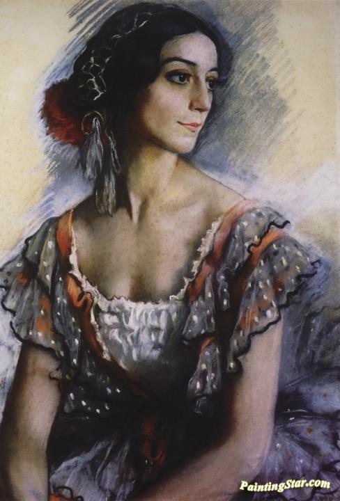 Portrait of V.K. Ivanova in a Spanish Dress Artwork by Zinaida Serebriakova