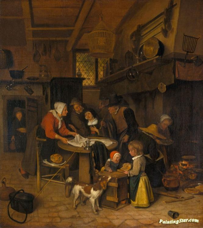 A Scene in a Peasant Kitchen with a Servant Laying the Cloth Artwork by Jan Steen