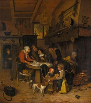 A Scene in a Peasant Kitchen with a Servant Laying the Cloth Artwork by Jan Steen
