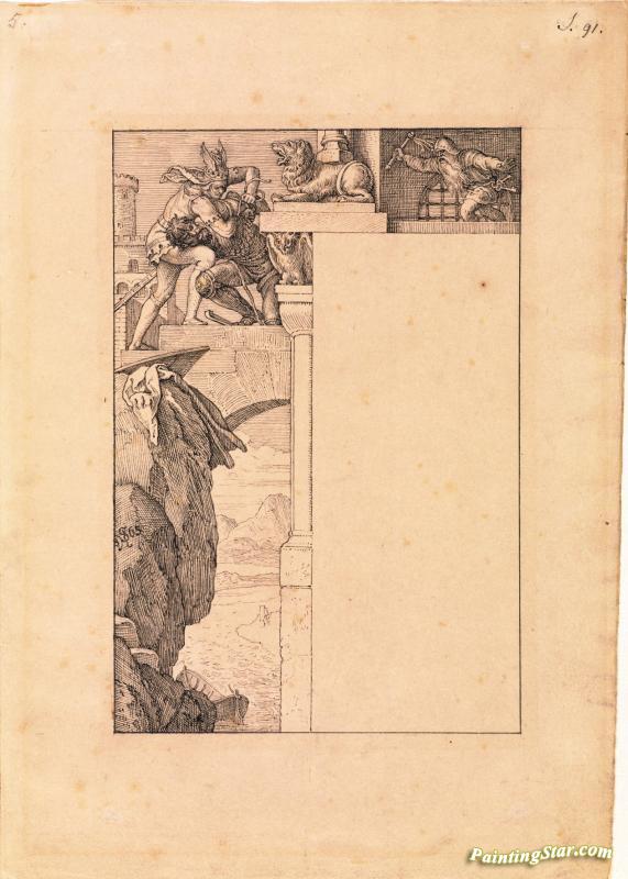 Siegfried Battles With The Gatekeeper Artwork by Julius Schnorr von Carolsfeld