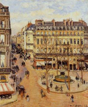Rue Saint-Honore: Morning Sun Effect, Place du Theatre Francais Artwork by Camille Pissarro