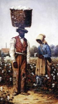 Negro Couple In Cotton Field, Woman With Yellow Bonnet Artwork by William Aiken Walker
