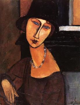 Jeanne Hebuterne with Hat and Necklace Artwork by Amedeo Modigliani