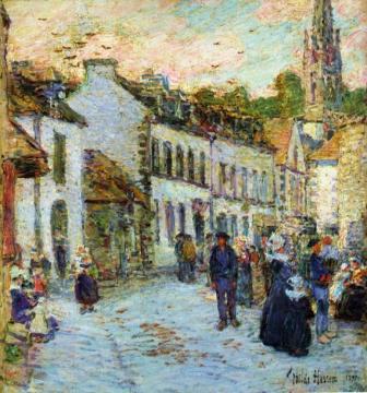 Street in Pont Aven - Evening Artwork by Frederick Childe Hassam