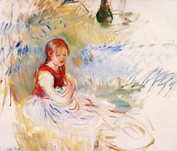 Little Girl Seated on the Lawn Artwork by Berthe Morisot
