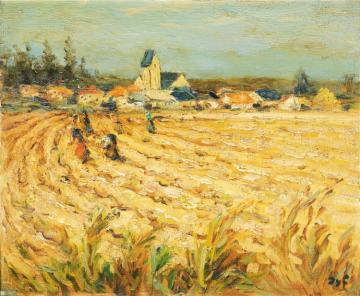 Gleaners In Wheat Field Artwork by Marcel Dyf