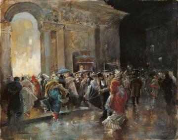 Arriving At The Theatre On A Night Of A Masked Ball Artwork by Eugenio Lucas Villamil