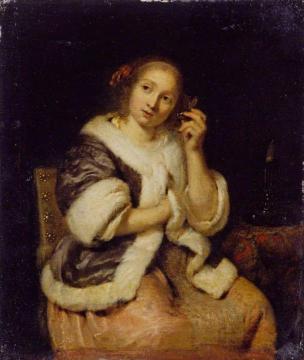 Lady with a Watch Artwork by Caspar Netscher