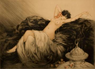Nude With Black Fur Artwork by Louis Icart