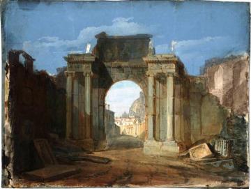 A Capriccio with the Dome of St Peter's, Rome, Seen through a Ruined Triumphal Arch Artwork by Joseph Mallord William Turner