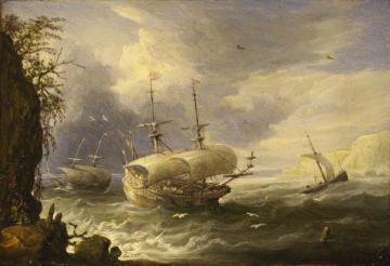 Shipping Off A Rocky Coast Artwork by Peter van den Velde
