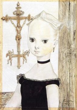 Little Girl with Cross Artwork by Tsuguharu Foujita
