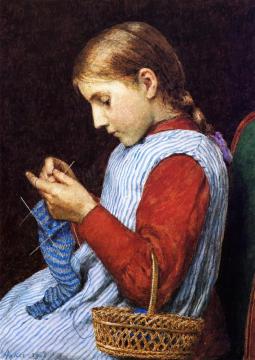 Girl Knitting Artwork by Julian Alden Weir