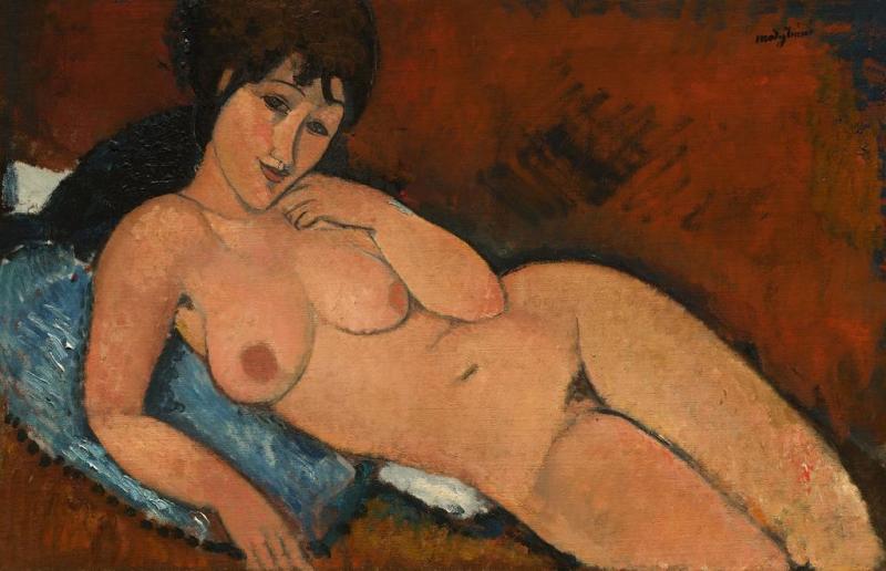 Nude On A Blue Cushion Artwork by Amedeo Modigliani