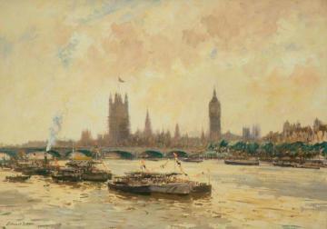 HM The Queen Arriving by Boat at Westminster Pier, 12 June 1953 Artwork by Edward Brian Seago