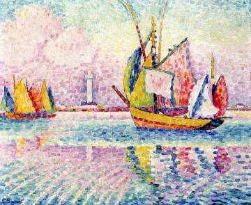 Boats at Anchor in Locmalo Artwork by Paul Signac