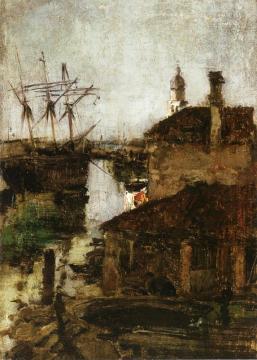 Ship And Dock, Venice Artwork by John Twachtman