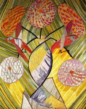 Embroidered Fire Screne Artwork by Duncan Grant